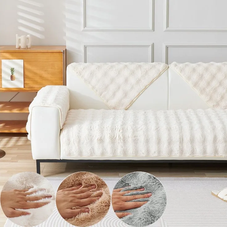 BTTO Sofaschoner Hussen Rutschfeste Überwurf Einfarbig Sofahussen Couch Bezug Ecksofa, für Wohnzimmer Sofaüberwurf Superweiche SofaÜberwurf aus Kunstpelz