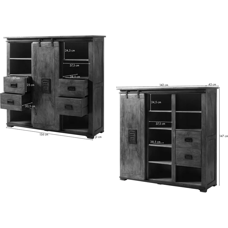 Highboard Mango 142x45x147 grau lackiert RAILWAY #262 – Bild 8