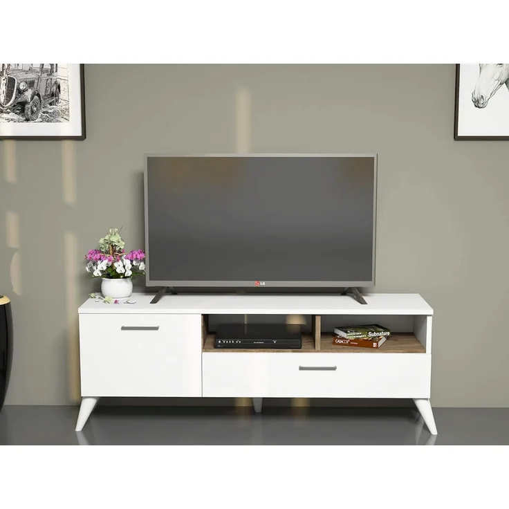 Homemania TV-Schrank Sun 120 x 31,7 x 48,6 cm Weiß und Walnuss