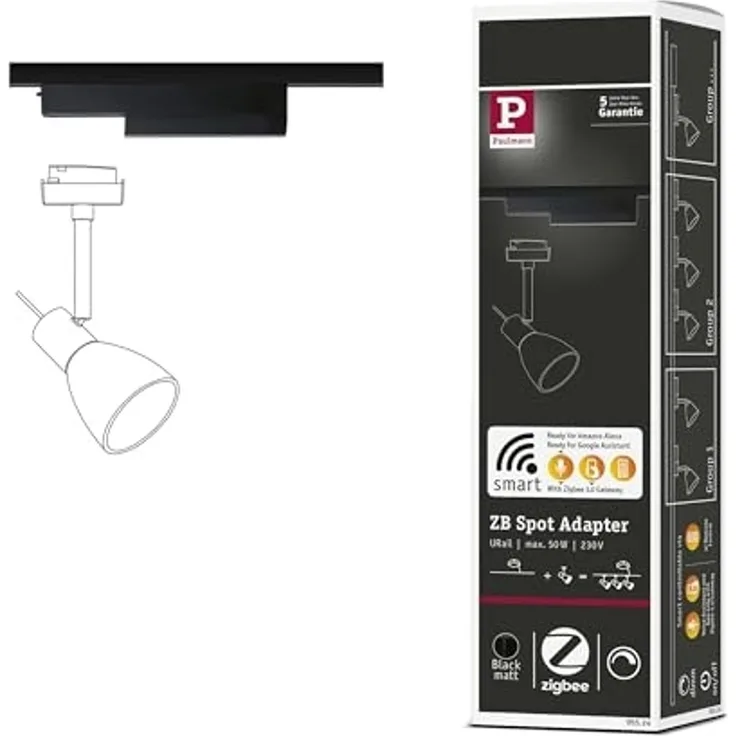 Paulmann 955. 24 URail Schienenadapter On/Off/Dimm Smart Home Zigbee 166x20 mm Schwarz