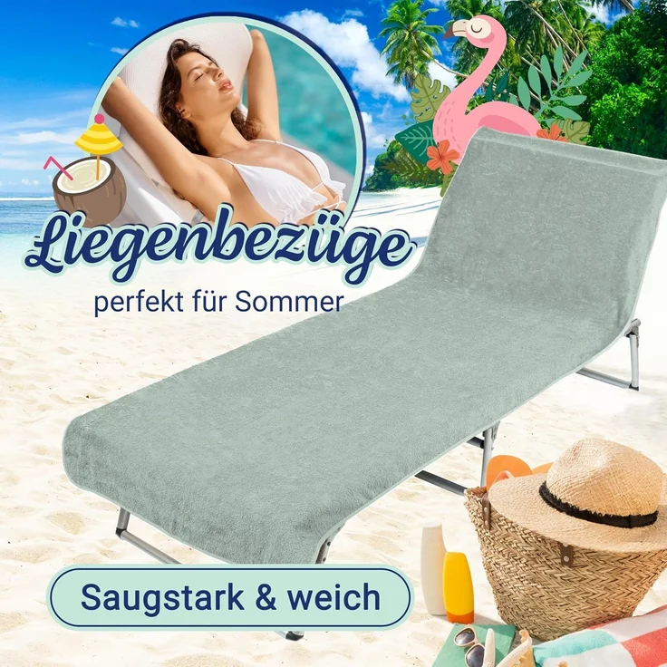 ZOLLNER Liegenbezug Frottee für Gartenliege, 100% Baumwolle, 75x215 cm, salbei – Bild 2