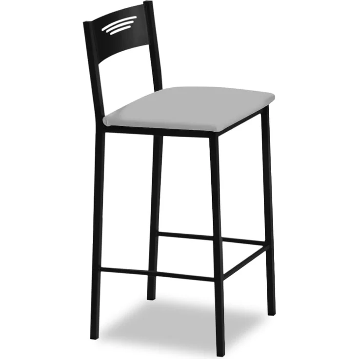 ASTIMESA - Hohe Küchenhocker mit Rückenlehne - Gestell schwarz und Sitzfläche aus Kunstleder - Farbe des Sitzes: grau. Lieferumfang: 1 Stück - Maße: 90 cm (Gesamthöhe) – Bild 1