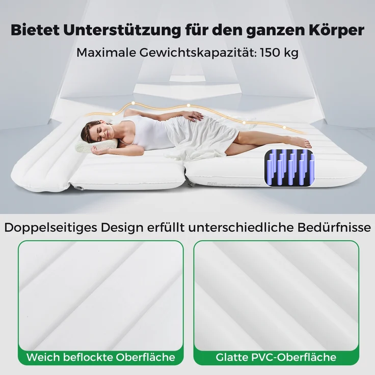 Auto Matratze 190 x 130 cm SUV Luftmatratze doppelseitig aufblasbares Luftbett mit Luftpumpe Beige – Bild 5