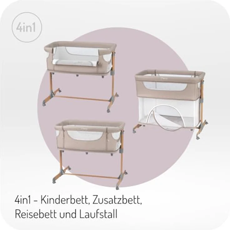 MoMi SMARTBED 4-in-1 Kinderbeistellbetten bis 15 kg, Beistellbett für Babys mit Matratze, Höhenverstellbar – Bild 5
