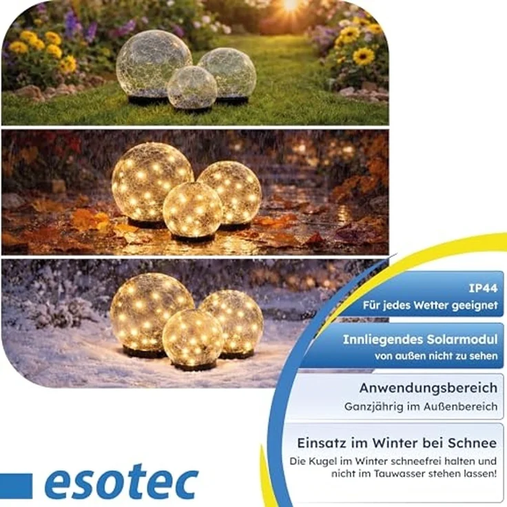 esotec LED Kugelleuchte Echtglas Leuchtkugeln GOLDEN BALLS D=15+12+10cm 3000K warmweiß 102088 – Bild 6