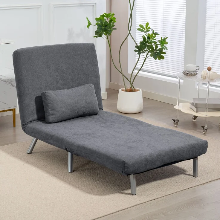 Polstersessel mit Bettfunktion, 3-in-1 Design, Schlafsessel, Gästebett, Stoffbezug, mit Kissen, Dunkelgrau--Dunkelgrau--80x75x83cm--YOUDENOVA – Bild 4