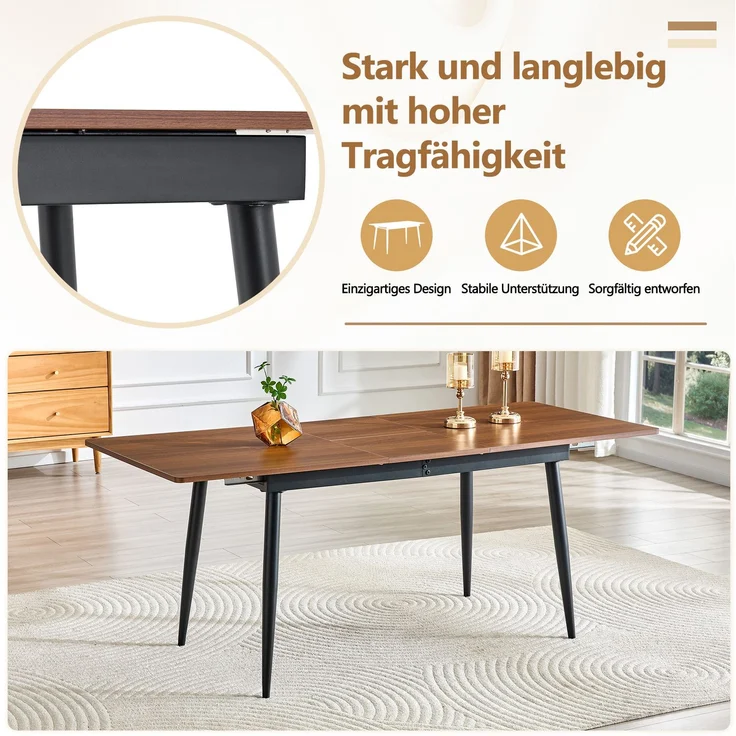Esstisch aus MDF mit Metallgestell, 190,5/150x80x76,2 cm, Walnuss – Bild 7