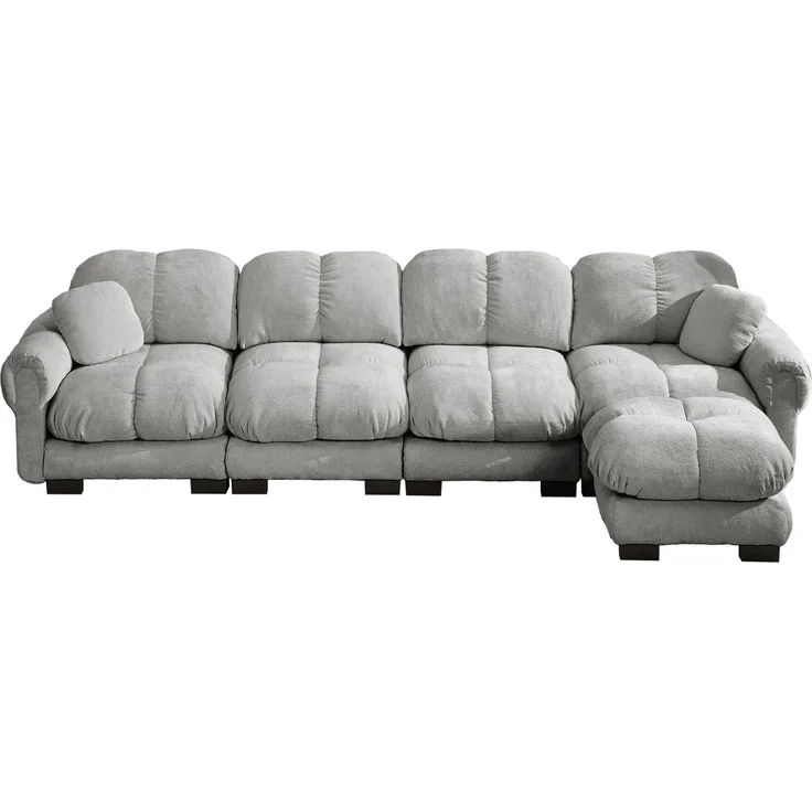 Modulares Ecksofa aus Chenille mit Ottomane, 330x149x90 cm, Hellgrau – Bild 5