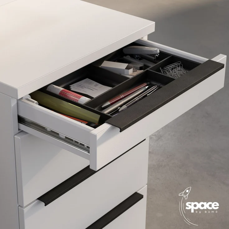 bümö Space Rollcontainer mit Schubladen, Container abschließbar aus Holz in weiß - Rollwagen für's Büro als Schreibtisch Unterschrank, Bürocontainer od. Schreibtischcontainer, SPCSRC-84 – Bild 3