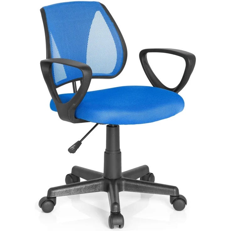 hjh OFFICE 725100 Kinder- und Jugenddrehstuhl KIDDY CD Netzstoff Blau höhenverstellbarer Schreibtischstuhl mit Armlehnen – Bild 3
