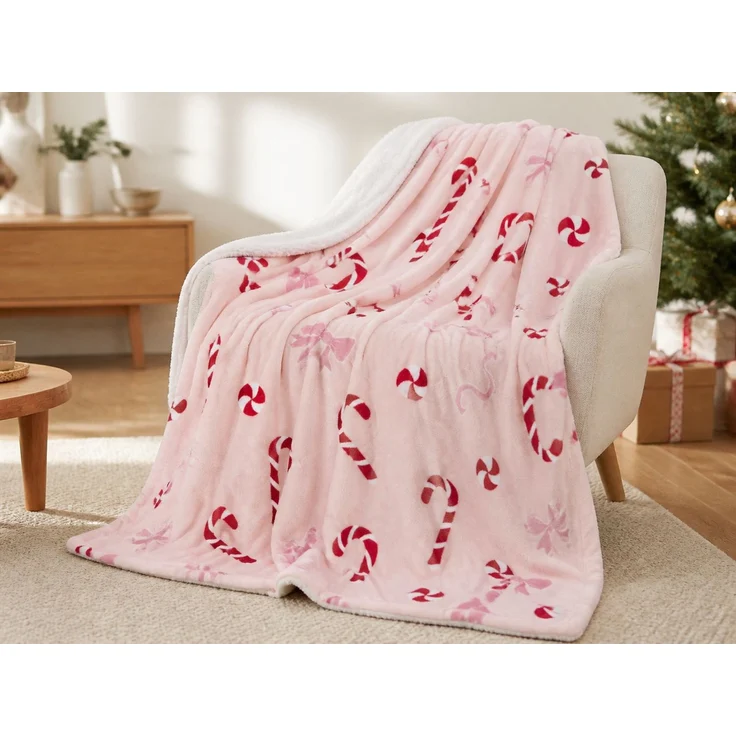 Flanelldecke mit Weihnachtsmotiv Rosa-Rot, 150x200 cm – Bild 2