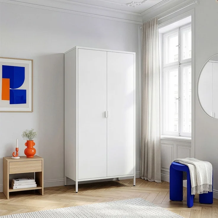 Kleiderschrank Esteli 170x80x45 cm Stahl Weiß [en. casa] – Bild 1