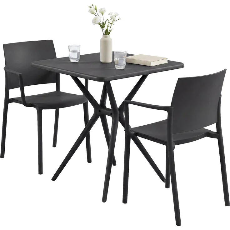Gartenmöbel-Set FRIDA mit 2 Stühlen - 186 x 72 x 81 cm, Kunststoff, Schwarz | Balkonset Gartenset Tisch mit Stühlen Bistroset Outdoor – Bild 1