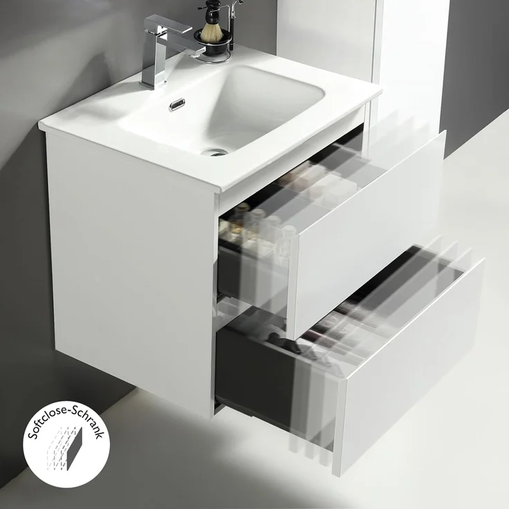 Alpenberger Badmöbel-Set - Badschrank Badezimmerschrank, (Led Spiegel Bad, Badezimmerspiegel mit Beleuchtung), mit Waschbecken - Waschtisch mit Unterschrank 60 cm Breit – Bild 6