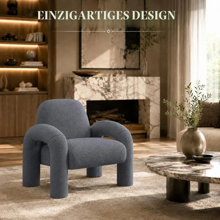 Makika Loungesessel Einzelsofa Lia aus Bouclé in Grau – Bild 3