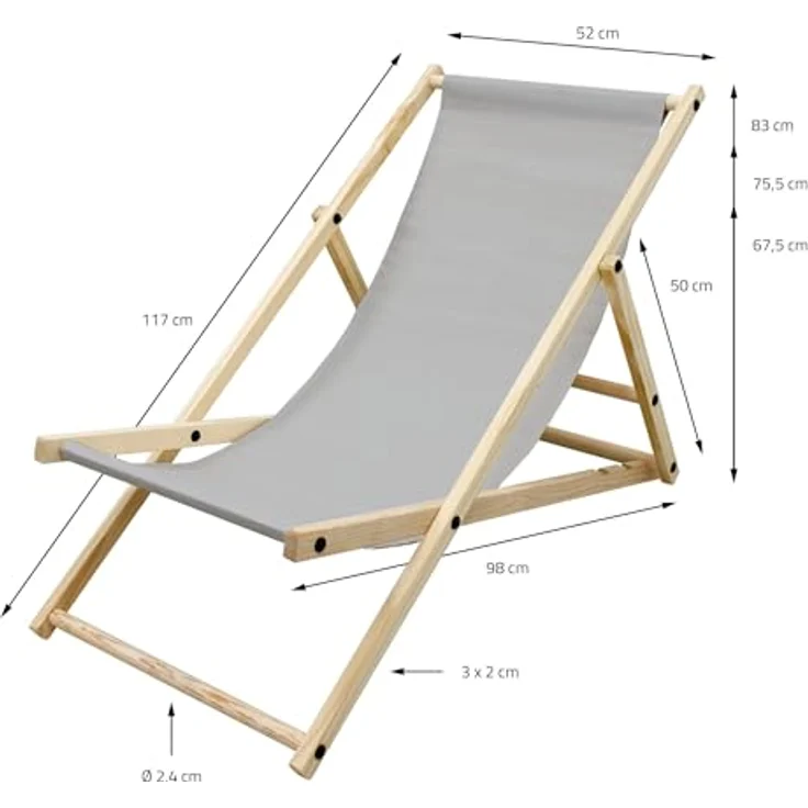 ECD Germany 4x Klappbarer Liegestuhl aus Holz, Hellgrau, bis 120kg, mit drei Liegehöhen und wetterfestem Oxford-Gewebe – Bild 3
