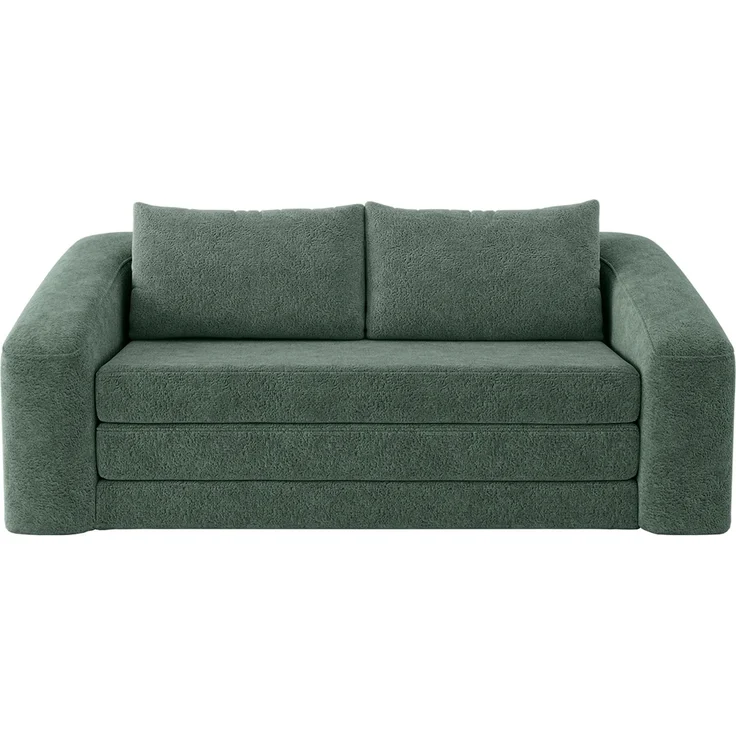 skølm 'Fjäll' Schlafsofa 2 Sitzer mit 2 Kissen, dunkelgrün, Teddy-Bouclé Sofa ausklappbar, mit Liegefunktion, vakuumverpackt ohne Aufbau – Bild 10