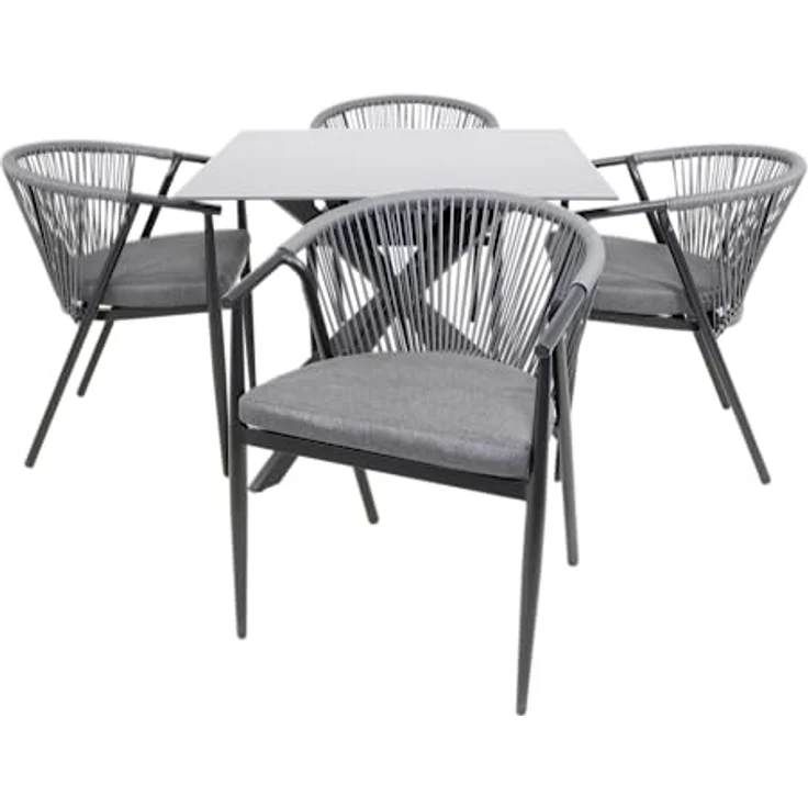 Ambia Garden Gartentisch, quadratisch, 90x90 cm, grau-schwarz, Metall mit Glasplatte, X-Form – Bild 6