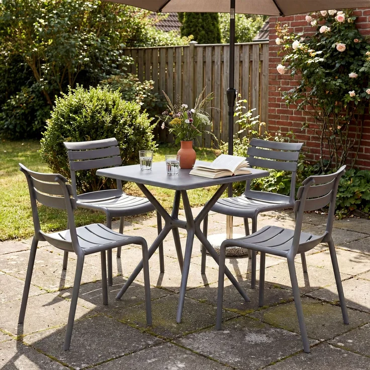 Gartenmöbel-Set KLARA mit 4 Stühlen - 190x190x82cm, Kunststoff, Dunkelgrau | Balkonset Gartenset Tisch mit Stühlen Bistroset Outdoor – Bild 3