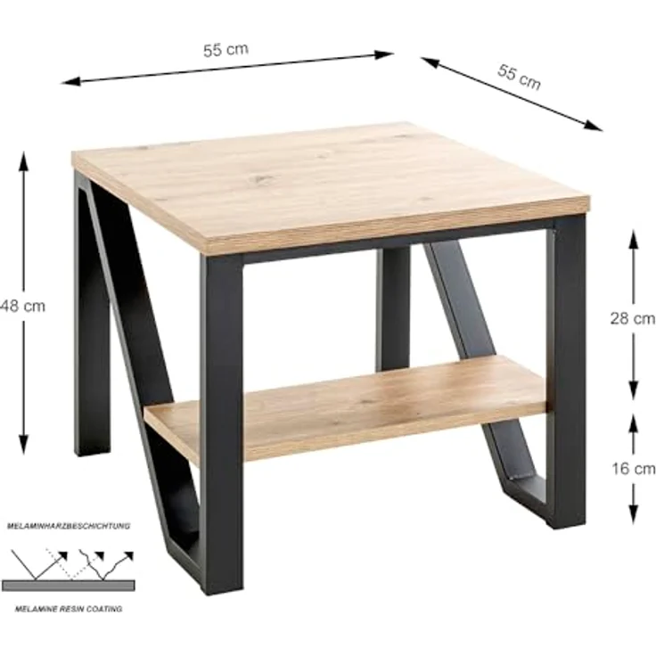 XXXL Beistelltisch, Schwarz und Eiche, quadratisch, Z-Form mit offenem Fach, 55x48x55 cm – Bild 3
