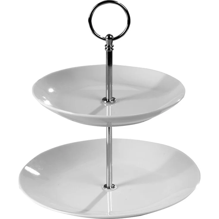 Home4You Etagere, Ø 21 x H 23 cm, Weiß, 2-stöckig, Metallgriff, Porzellan, für Desserts, Obst, Kuchen, Süßigkeiten – Bild 4