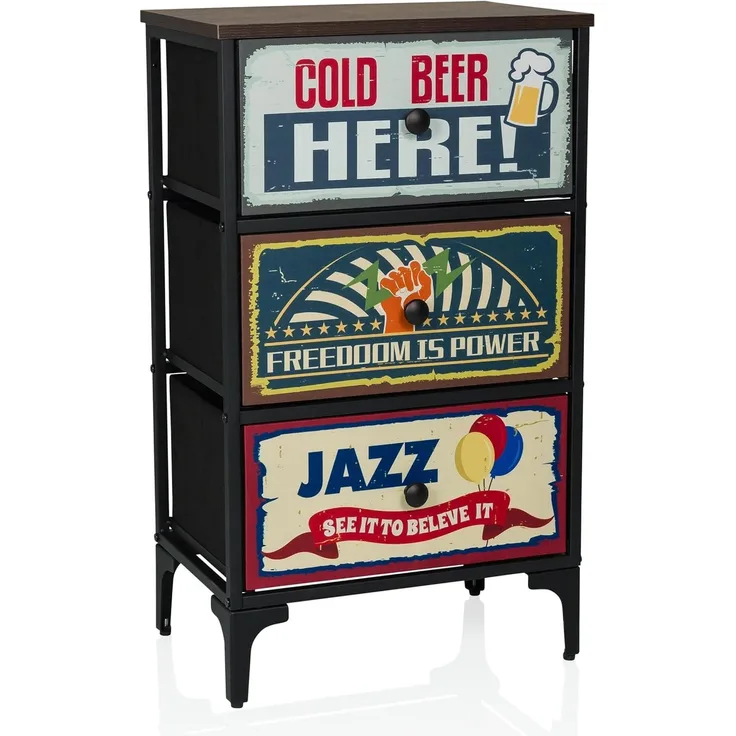 hjh LIVING Kommode AMERIKO S Sideboard H/B/T: 77.0 x 45.0 x 30.0 cm, Schubladenkommode im Vintage-Look mit 3 Schubladen Retro, platzsparend