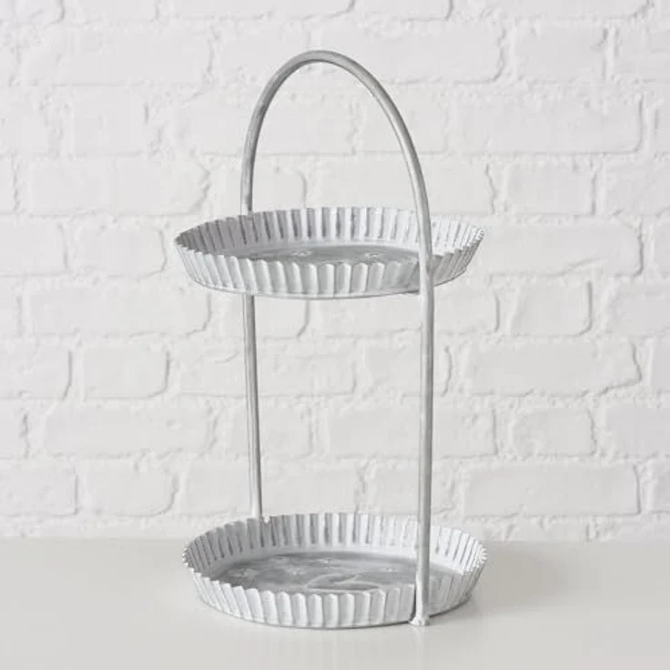BOLTZE Etagere Etagere ANELLA grau weiß aus Zink runde Dekoetagere Metall H36cm mit S – Bild 2