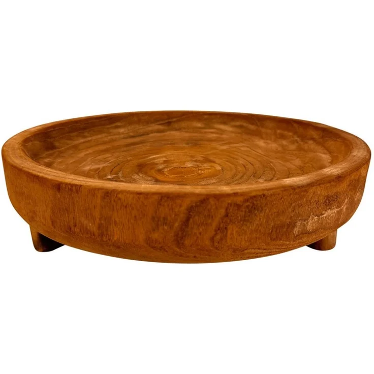 Online-Fuchs Dekoschale mit Füßen aus Holz, rund - Obstschale, Tablett, Tisch - 38 cm groß (aus Paulownia Holz, mit kleinen Standfüßen), natürliche Maserung mit einer warmen Holzfarbe – Bild 2