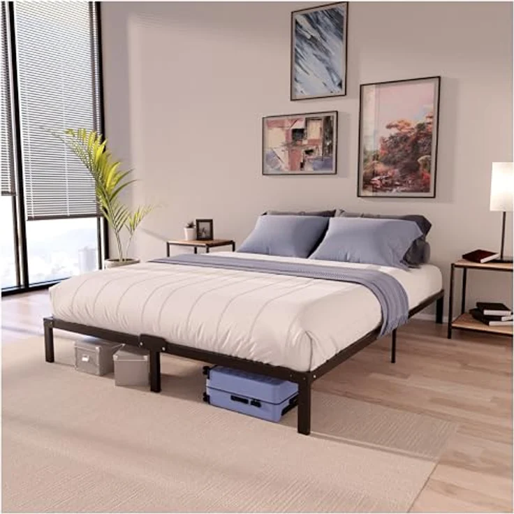 Dreamzie Bettgestell 140x190 mit Lattenrost aus Metall - Bett 140x190 für Matratze, Höche 35 cm - Großer Stauraum, Leicht zu Montieren und Stabil - Schwarzer Lattenrost – Bild 2