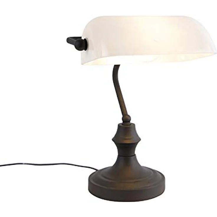 QAZQA Klassische Notarlampe schwarz mit Opalglas, Dimmbar, 34,5 cm Höhe – Bild 1