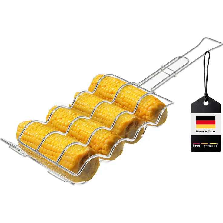 Maiskolben-Grillhalter für 4 Maiskolben / Edelstahl / 3 Größen einstellbar / ca. 55 x 17,5 cm