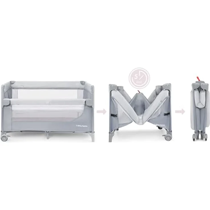 Moby-System Closely 3in1 Beistellbett Baby - Reisebett Baby mit Wickelauflage, Matratze, Transporttasche - Höhenverstellbares Beistellbett, Laufstall (6 Teile) – Bild 9