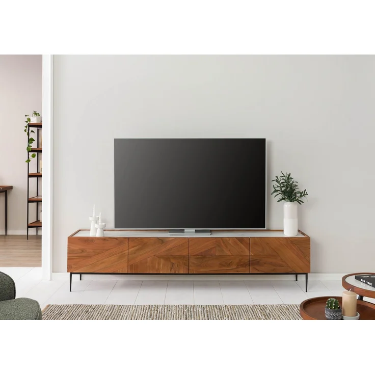 TV-Board Akazie 220 x 40 x 50 natur lackiert / Marmor weiß KARLSTAD #06 – Bild 9
