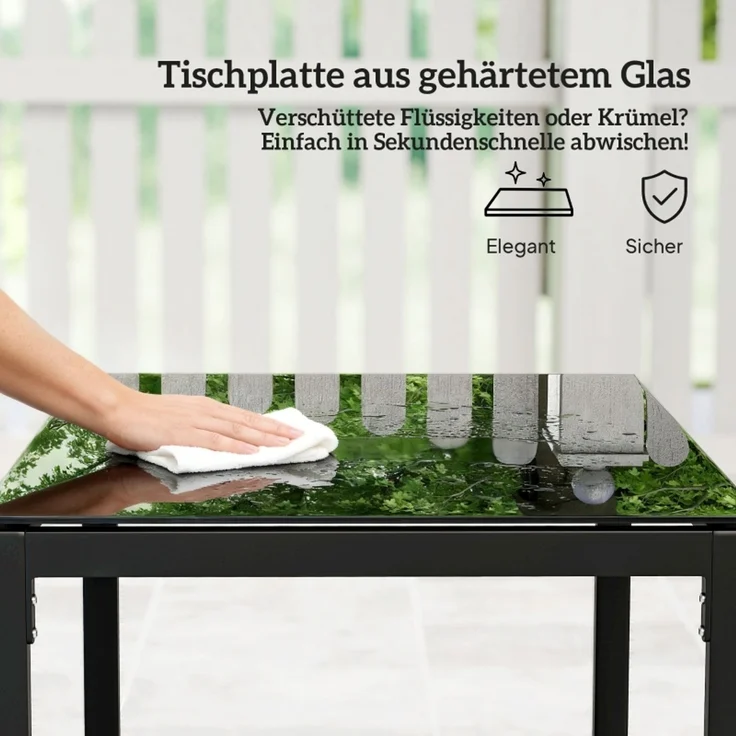 Balkon-Tischgruppe, Tisch H 40 x T 40 x B 40 cm, Kunststoff-Rattan und Glasplatte, mit 2 Stühlen – Bild 4