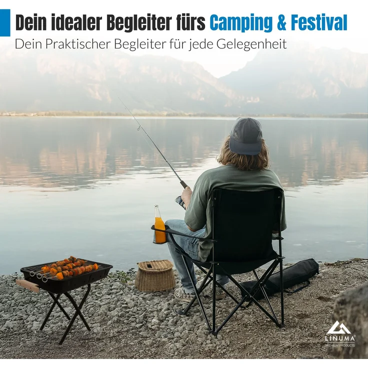 LINUMA® Faltstuhl CAMOUFLAGE Campingstuhl Anglerstuhl mit Getränkehalter & Tragetasche – Bild 7