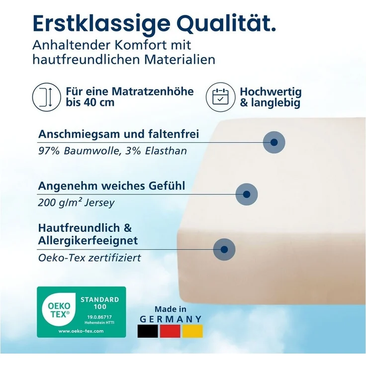 AM Qualitätsmatratzen Spannbettlaken Baumwolle in creme, Bettlaken für Boxspringbetten, Made in Germany, Baumwolle, Gummizug: rundum, (1 Stück), 90x200x40 – Bild 2