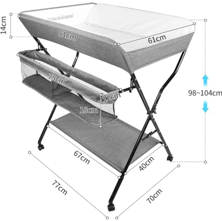 Wickelstation für Baby, Wickeltisch, faltbar, tragbar, Wickeltisch, faltbar, tragbar, mit Aufbewahrungskorb, maximale Belastung von 25 kg,86 x 62 x 96 cm (Grau) – Bild 7