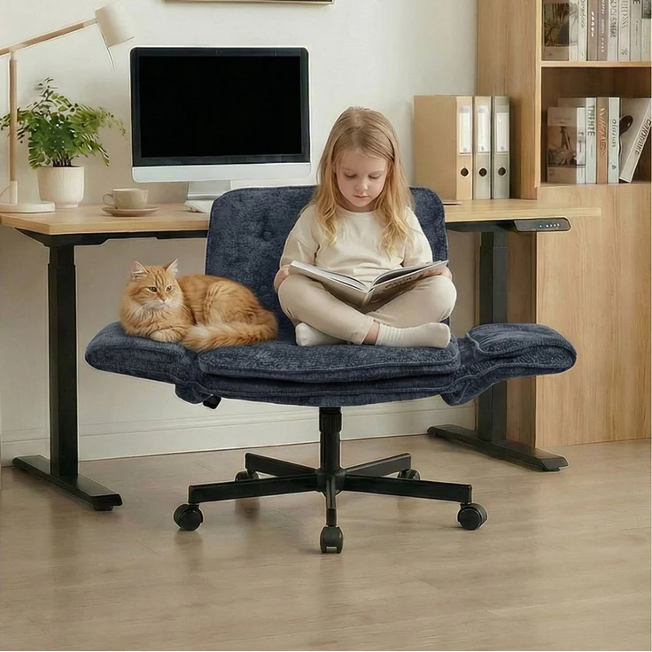 Leawin Drehstuhl Bürostuhl ergonomisch mit breitem Sitz & 5-fach Armlehnen, Schreibtischstuhl mit Chenille-Bezug, Rollen & 150 kg – Bild 1