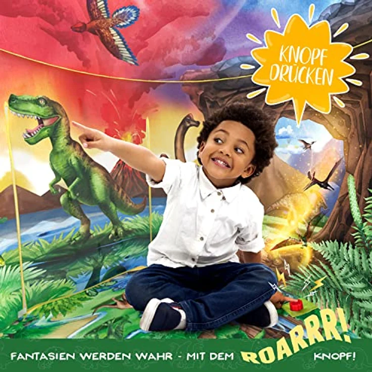 W&O Dinosaurier Spielzelt mit tollen Dinogeräuschen - Pop-Up-Zelt - Kinderzelt für Drinnen und Draußen, Spielhaus für das Kinderzimmer, Zelt Kinderzimmer, Spielzelt für Mädchen und Jungen, Kinder Zelt – Bild 3