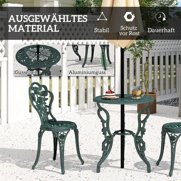 Bistroset Gartenset für 2 Personen Balkonmöbel Set Gussaluminium Antik Grün--Antik Grün--69x60x60cm--YOUDENOVA – Bild 8