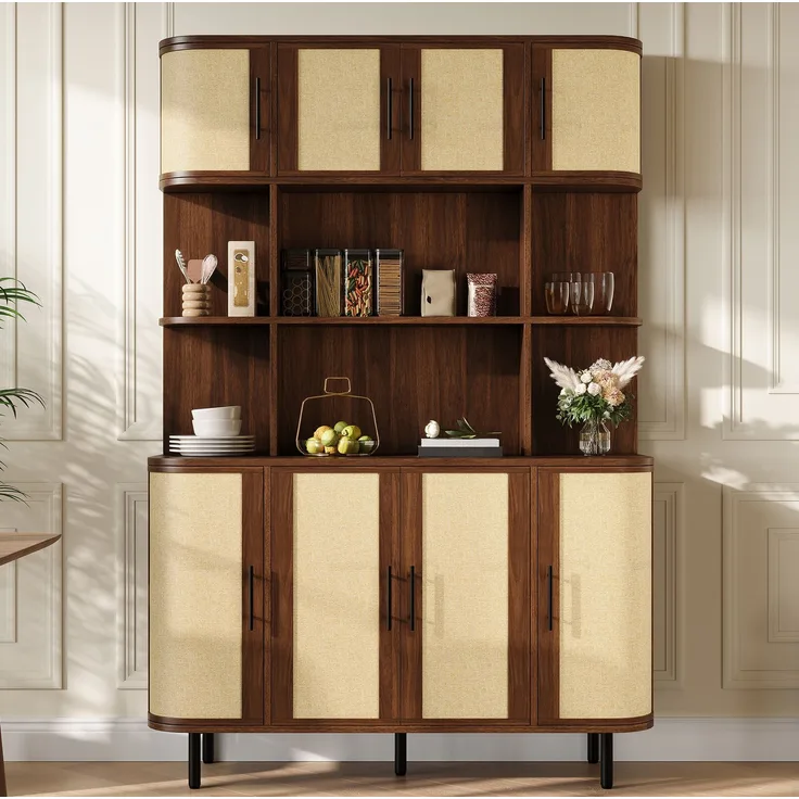 DESVIAE Sideboard Nussbaum aus MDF – 120x180x20 cm – 8 Türen, Flechtoptik