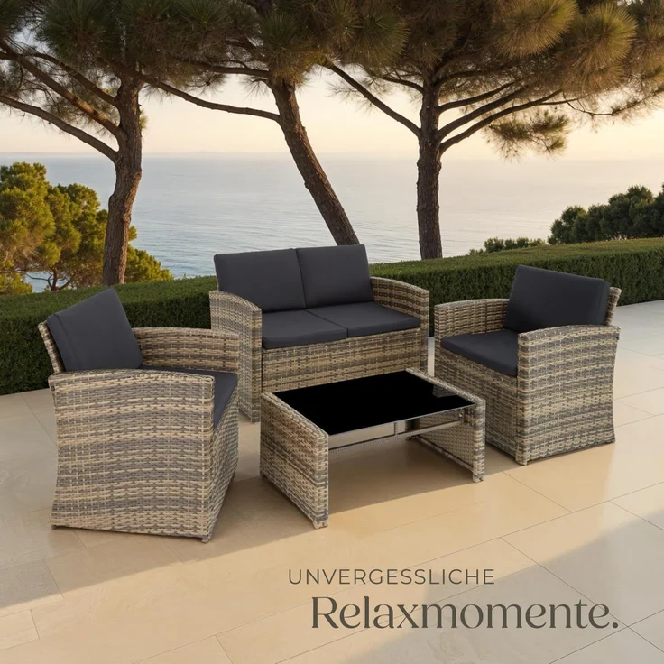 tectake Lounge Gartenmöbel Set Poly Rattan für den Garten, Möbel für den Balkon, 12-teilige Garten Lounge (wetterfest), Essgruppe mit Outdoor Sofa, Sessel und Tisch für 4 Personen (Natur/Dunkelgrau) – Bild 9
