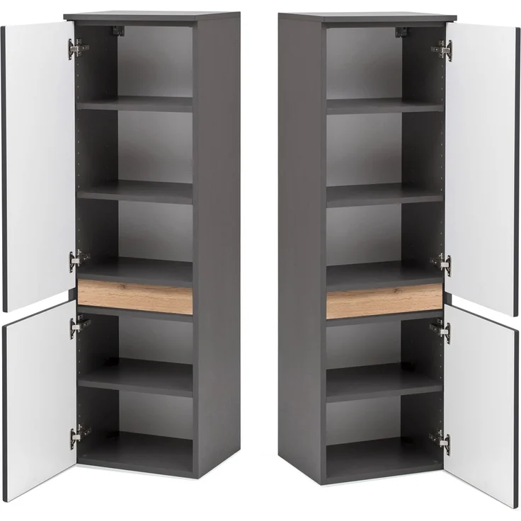 Badschrank 40 cm breit VIDAGO-03 in graphit mit Absetzung in Wotan Eiche Nb, B/H/T: ca. 40/130/35 cm – Bild 2