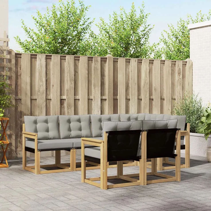 vidaXL Outdoor-Sofagarnitur 7 stk. 7-Sitzer Weiß und Hellgrau 3389565