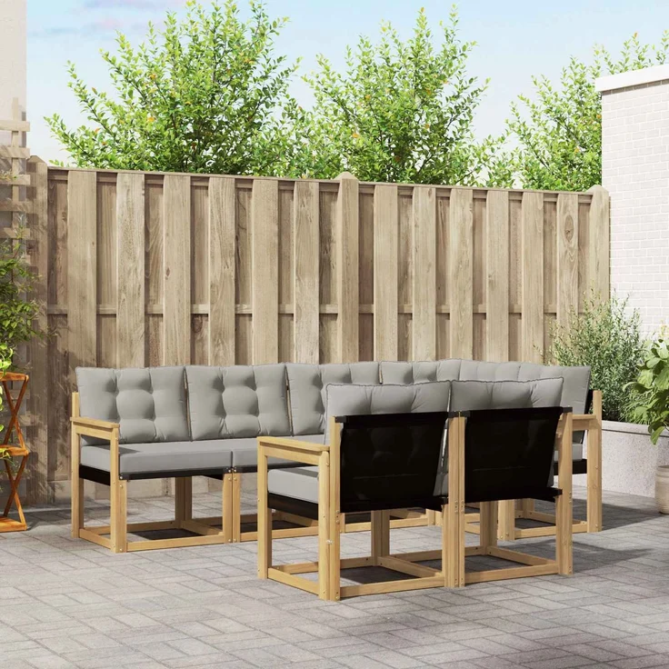 vidaXL Outdoor-Sofagarnitur 7 stk. 7-Sitzer Weiß und Hellgrau 3389565 – Bild 1