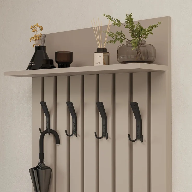 Roomart NORD Garderobenset 4-teilig – Schuhschrank, Sitzbank mit Schuhklappe, Garderobenpaneel 130 cm & Spiegel – Flurgarderobe – H 112 x B 73.6 x T 35 cm (Schuhschrank) • Beige – Bild 6