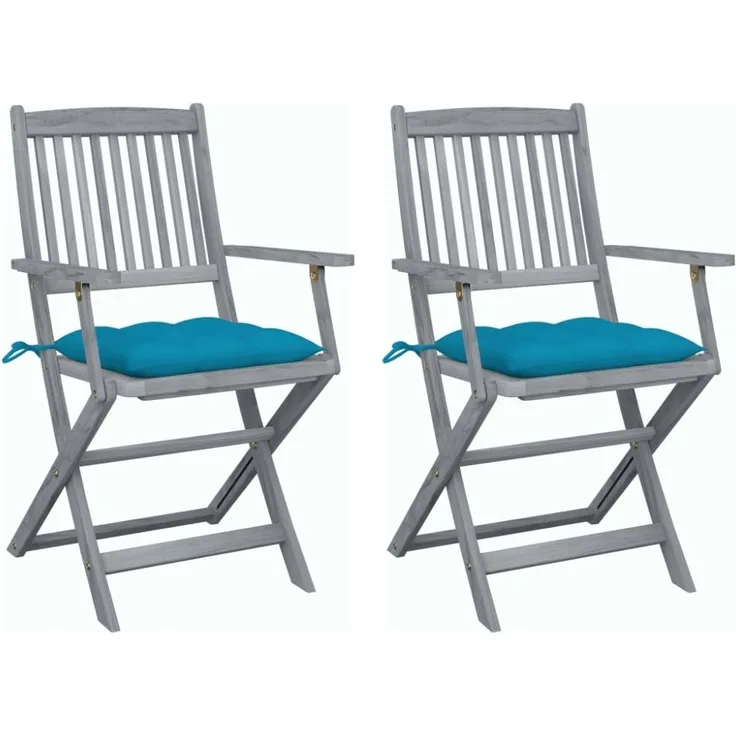 vidaXL Klappbare Gartenstühle 2 Stk. mit Kissen Massivholz Akazie 3064501