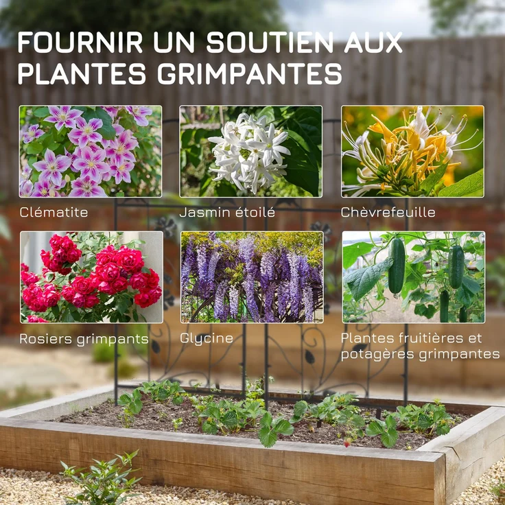 MELAYR, Gartenspalier, 2er-Set, Metallstütze für Kletterpflanzen – 38 x 98 cm, schwarz – Bild 6
