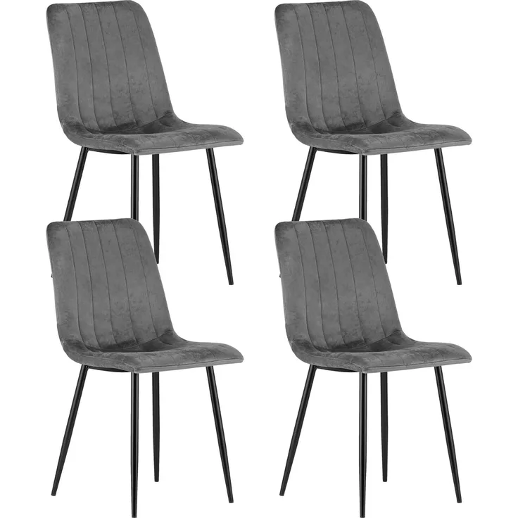 Home Collective Esszimmerstuhl 1er, 2er, 4er Set Polsterstuhl Stuhl Wohnzimmerstuhl (Stuhl Bequemes und strapazierfähiges Design, 90 cm Höhe, 120 kg Belastbarkeit, 4 St), mit grauem Samtsitz und schwarz lackierten Metallbeinen 4er Set