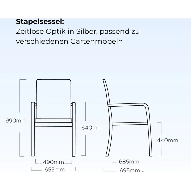 Kettler 'Basic Plus' Gartenstuhl, stapelbar, Aluminium silber, 66 x 69 x 98 cm – Bild 3